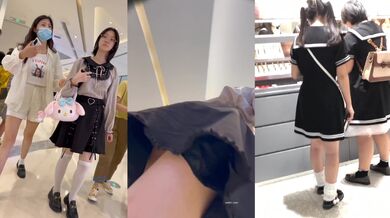 商城跟随偷窥眼镜JK学生妹 清纯靓丽 蓝色小内内包着小屁屁